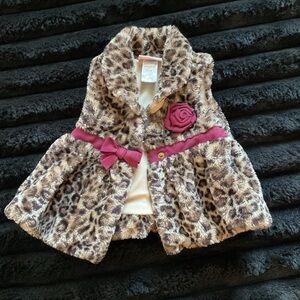 Leopard Print Faux Fur Vest with Pink Accents